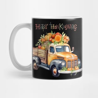 Cute Vintage Fall Happy Thanksgiving Pumpkin Truck Mug